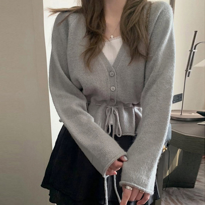 Damen Strickjacke mit tailliertem Design und bindbarem Gürtel Drune
