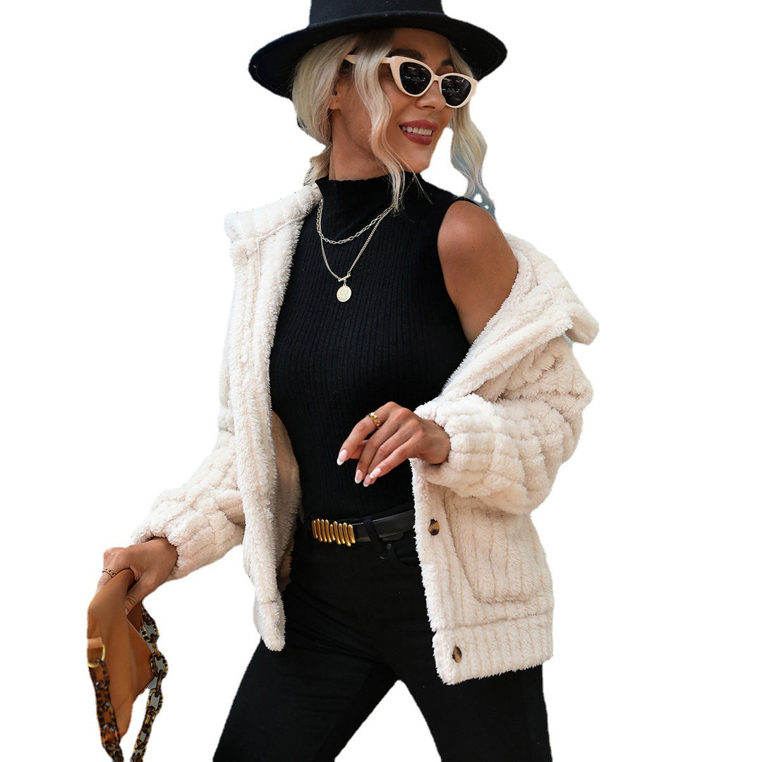 Damen Plüschjacke mit modernen Steppdetails und aufgesetzten Taschen Drune