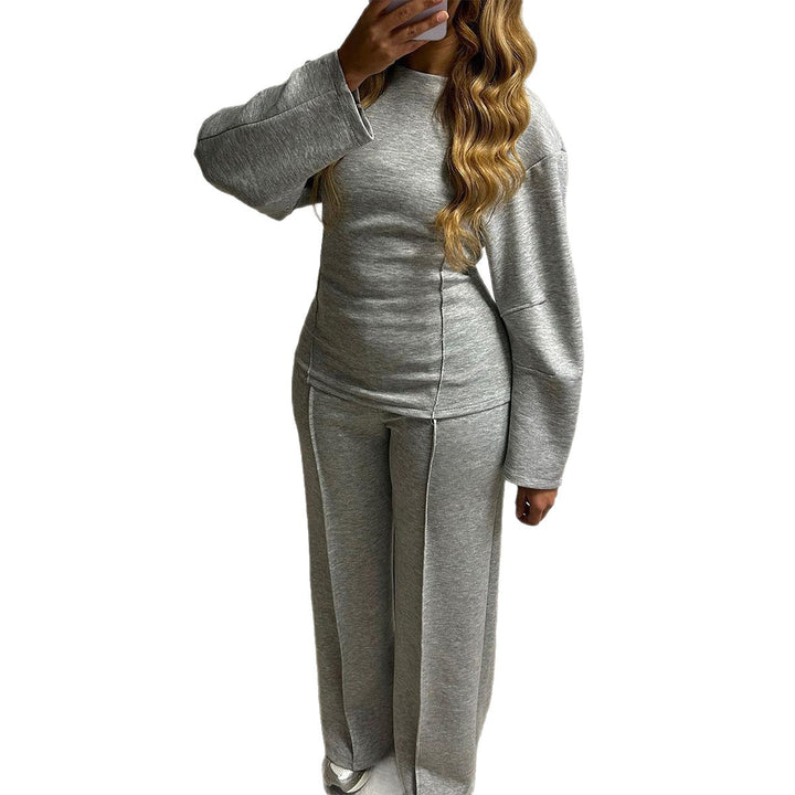 Damen nan weiches Lounge-Set mit tailliertem Sweatshirt, formgebenden Nahtdetails und weitem Palazzohosen-Bein Drune