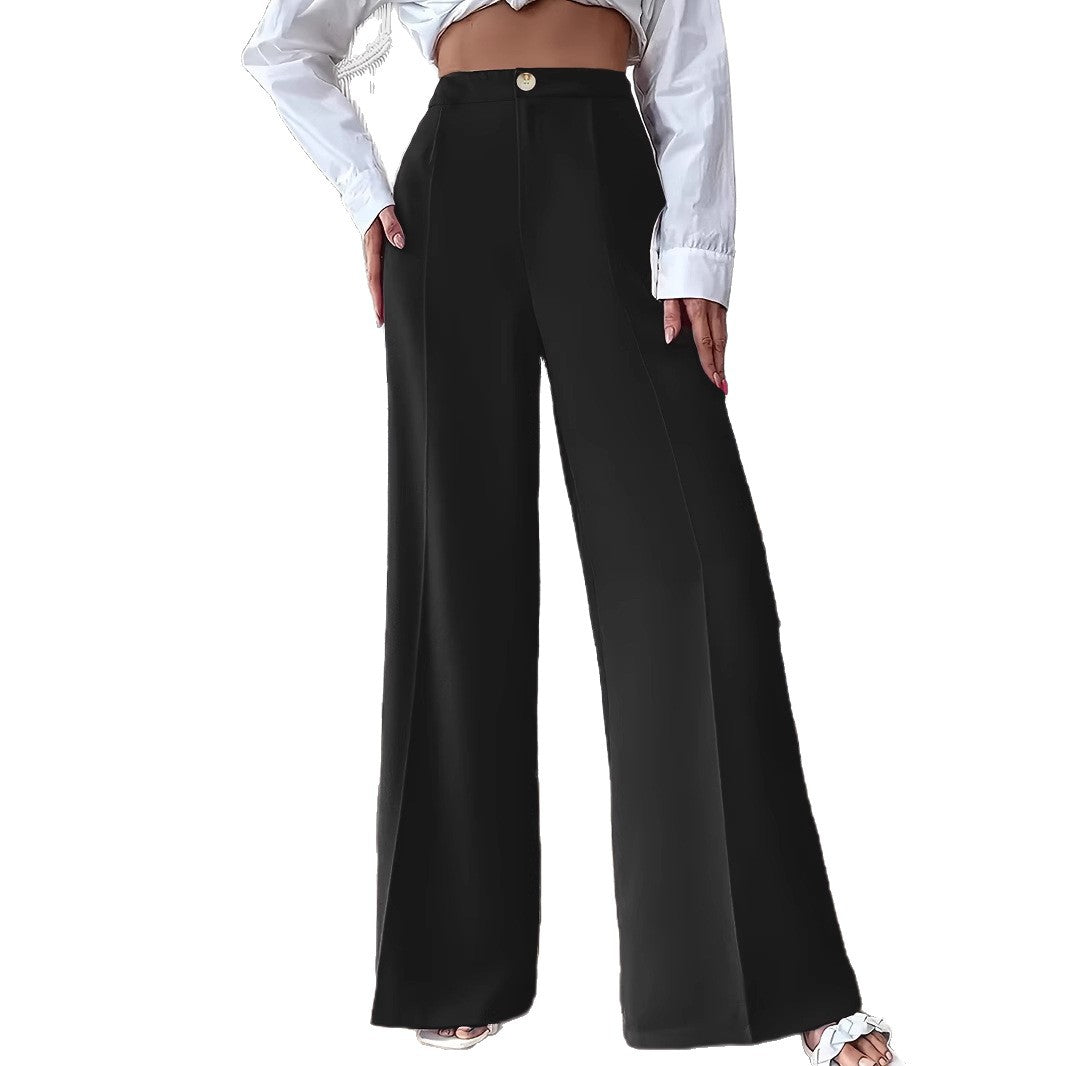 Damen weite Palazzo-Hose mit elegantem Hohe-Taillen-Schnitt und Knopf-Detail Drune