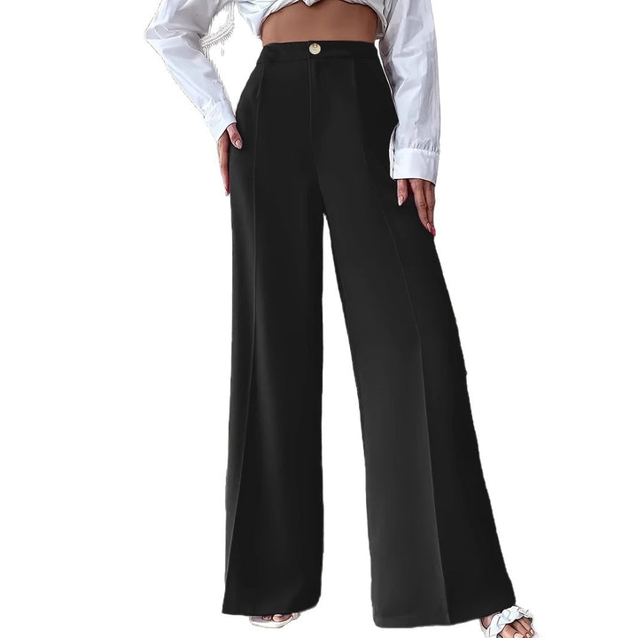 Damen weite Palazzo-Hose mit elegantem Hohe-Taillen-Schnitt und Knopf-Detail Drune