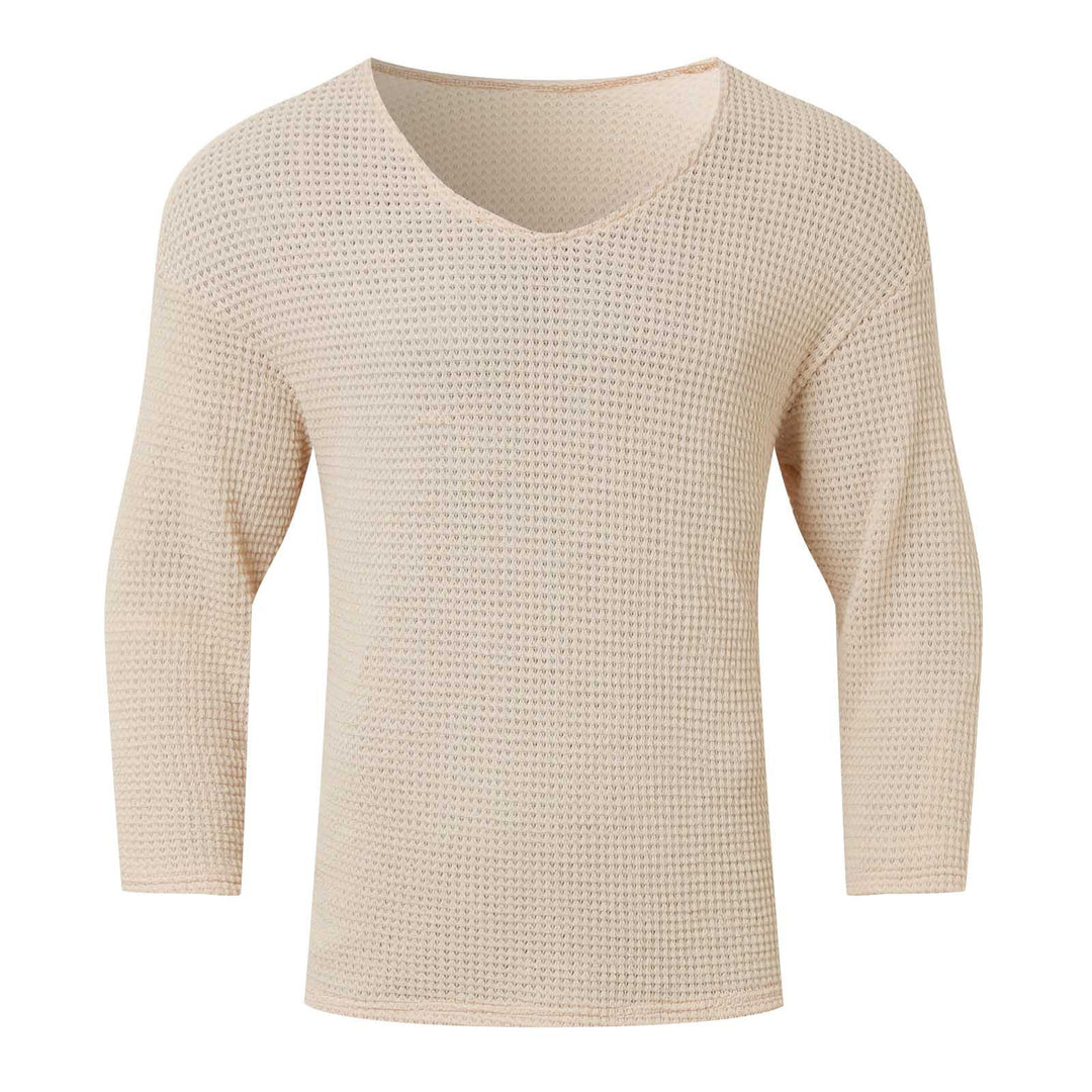 Herren nan strukturiertes Waffelstrick-Langarmshirt mit V-Ausschnitt und wärmendem Thermoeffekt Drune