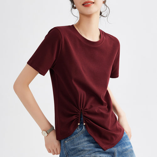 Damen Kurzarmshirt mit elegantem Knoten-Detail und asymmetrischem Saum Drune