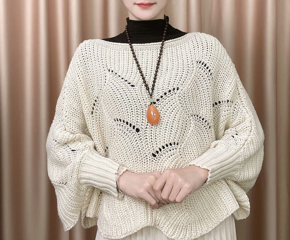 Damen Luftiger Strickpullover mit Lochmuster Drune