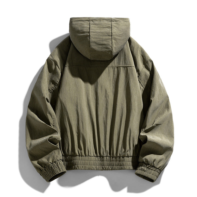 Herren Oversize Canvas-Utility-Kapuzenjacke mit versteckter Druckknopfleiste und Reißverschlusstaschen Drune