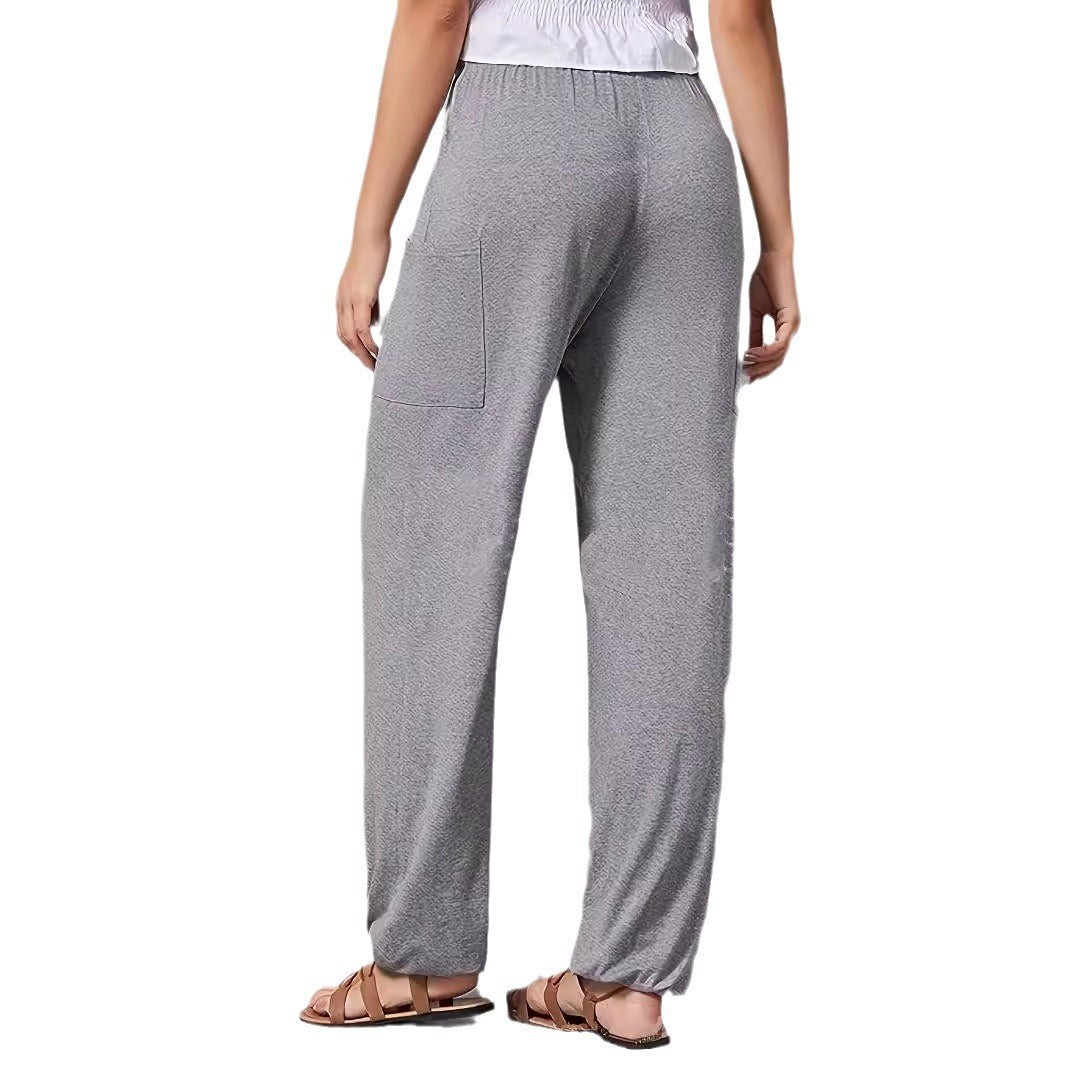 Damen Lockerer Jersey-Loungehose mit Elastikbund, Kordelzug und großer Seitentasche Drune