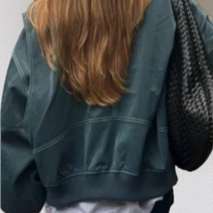 Damen Kunstlederjacke mit praktischen Taschen und elastischem Bund Drune