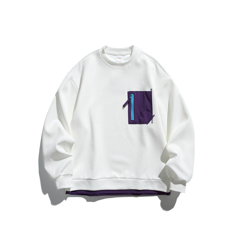 Unisex Oversize-Sweatshirt mit kontrastierter Reißverschluss-Brusttasche und doppellagigem Saum Drune
