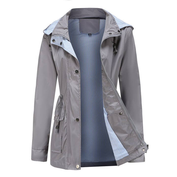 Damen nan leichte wasserdichte Regenjacke mit Kapuze und Taillenzug Drune