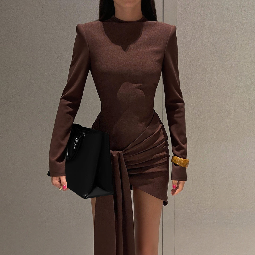 Damen figurbetontes Minikleid mit langen Ärmeln und raffiniertem Wickeldesign Drune