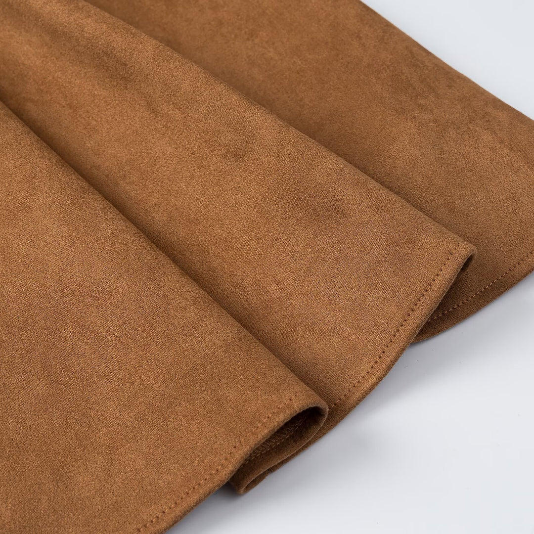 Damen A-Linien Midikleid aus Wildlederoptik mit eckigem Ausschnitt und Prinzessnähten Drune