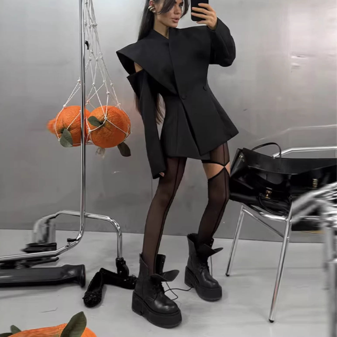 Damen 600+ ärmelloser taillierter Blazer mit weitem Schalkragen und doppelreihiger Knopfleiste Drune