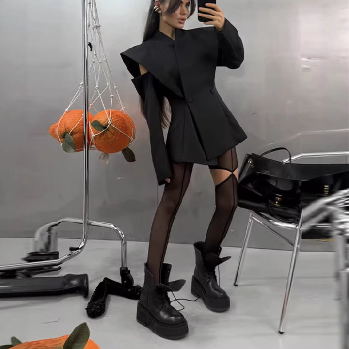 Damen 600+ ärmelloser taillierter Blazer mit weitem Schalkragen und doppelreihiger Knopfleiste Drune