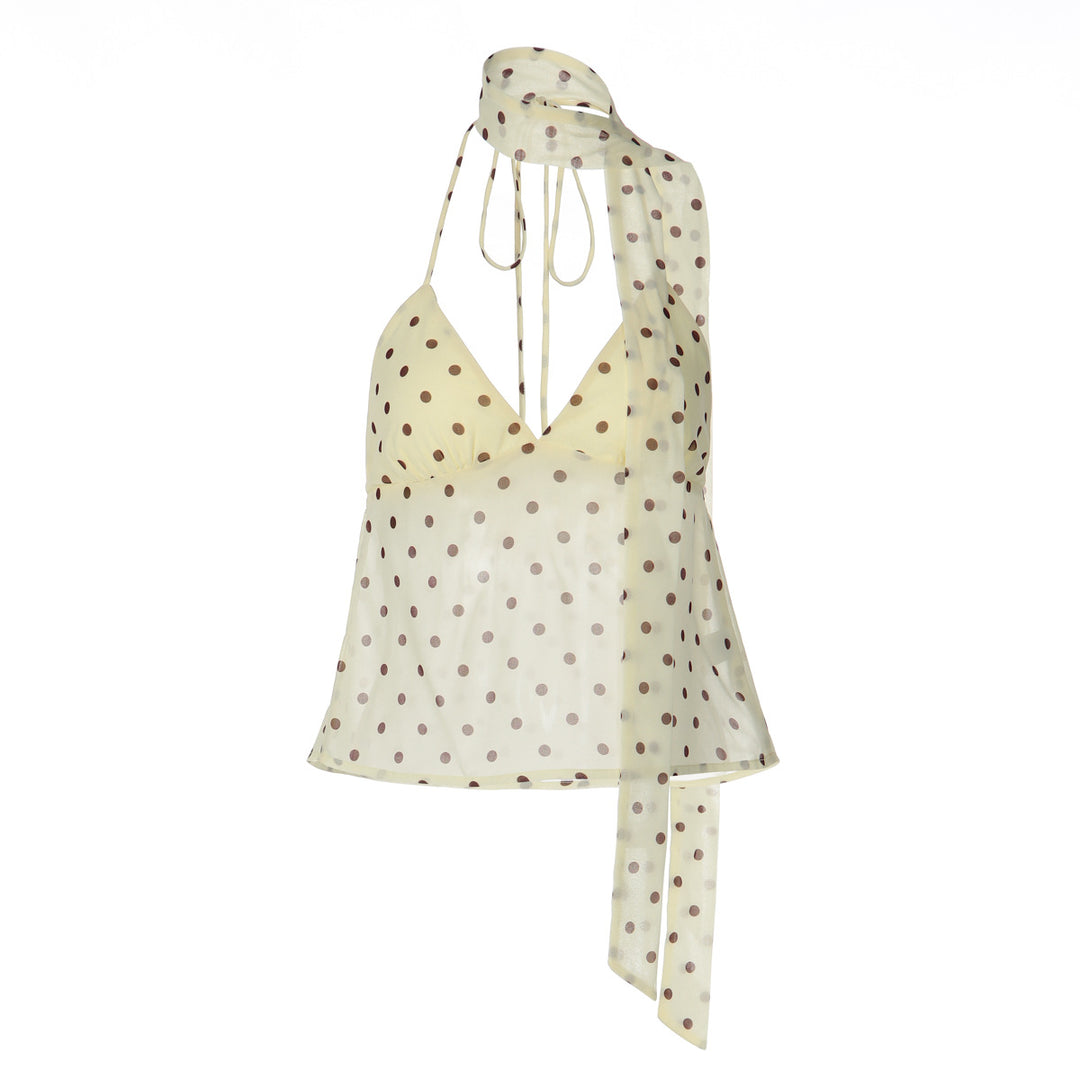 Damen Verspieltes Polka Dot Top mit Halter-Design und schickem Bindedetail Drune