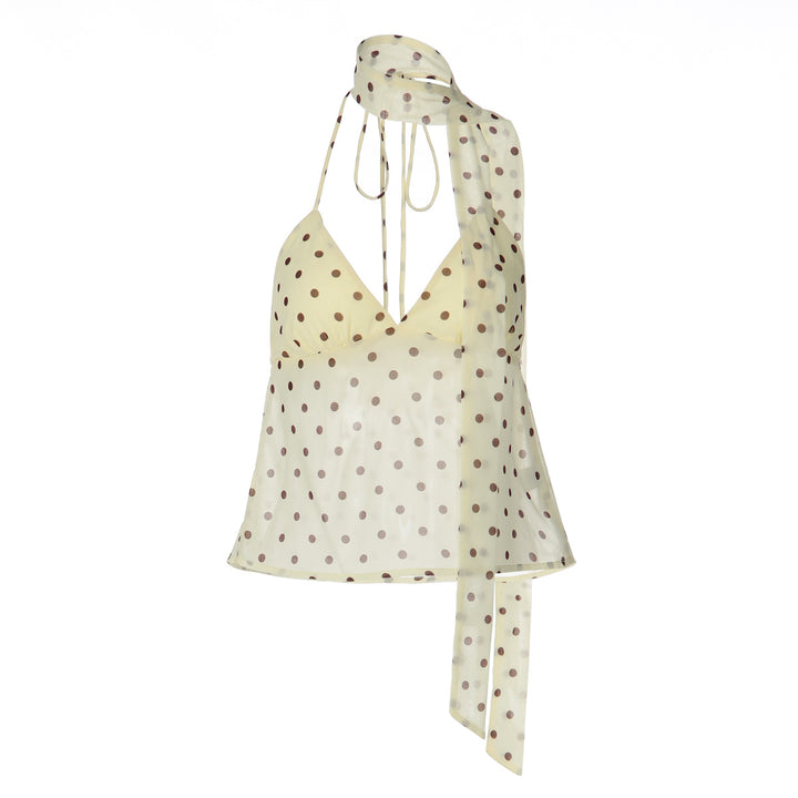 Damen Verspieltes Polka Dot Top mit Halter-Design und schickem Bindedetail Drune