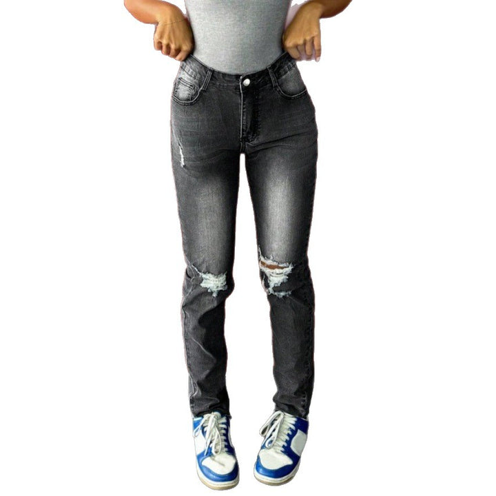Damen Taillenbetonte Stretch-Skinny-Jeans mit distressed Knien und Five-Pocket-Design Drune
