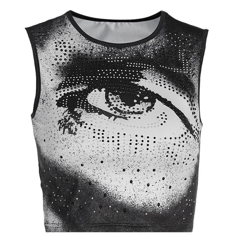 Damen Cropped Tanktop mit strahlendem Augenmotiv und glitzernden Akzenten Drune
