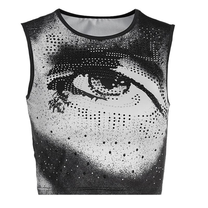Damen Cropped Tanktop mit strahlendem Augenmotiv und glitzernden Akzenten Drune