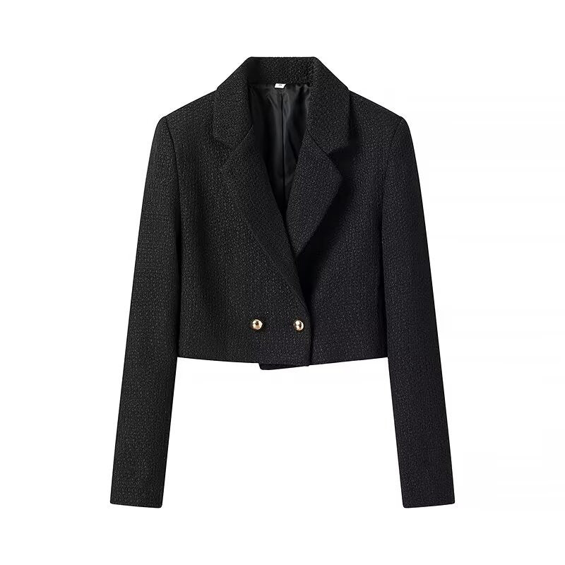 Damen Kurz geschnittener Bouclé-Blazer mit taillierter Silhouette und Doppelknopf Drune