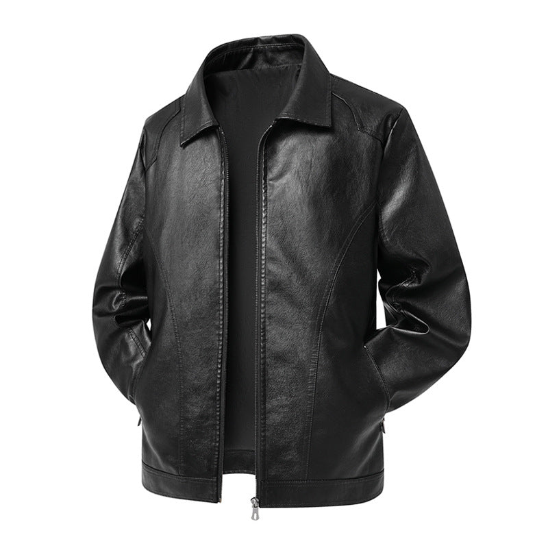 Herren Kunstleder-Übergangsjacke mit Hemdkragen, verdecktem Reißverschluss & Eingrifftaschen Drune