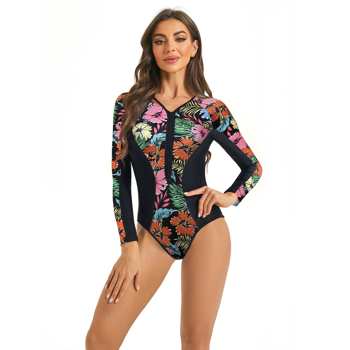Damen Sportlicher Langarm Badeanzug mit floralem Grafikdesign Drune