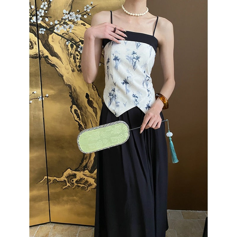 Damen Maxikleid mit floralem Oberteil und tiefem Rückenausschnitt Drune