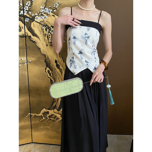 Damen Maxikleid mit floralem Oberteil und tiefem Rückenausschnitt Drune