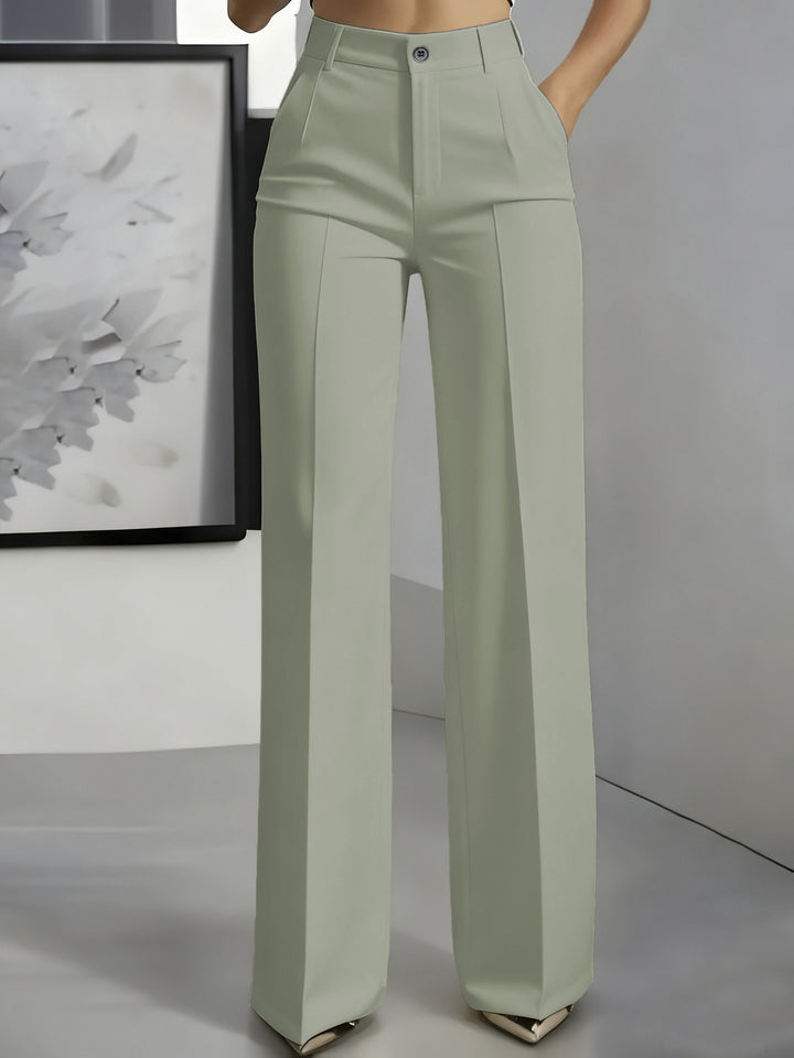 Damen Hochtaillierte Palazzo-Hose mit Bügelfalte und Eingrifftaschen Drune