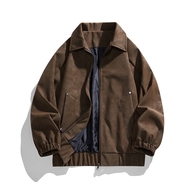 Herren Kunstvelours‑Bomberjacke im Oversize‑Boxy‑Cut mit Zwei‑Wege‑Reißverschluss & elastischem Saum Drune