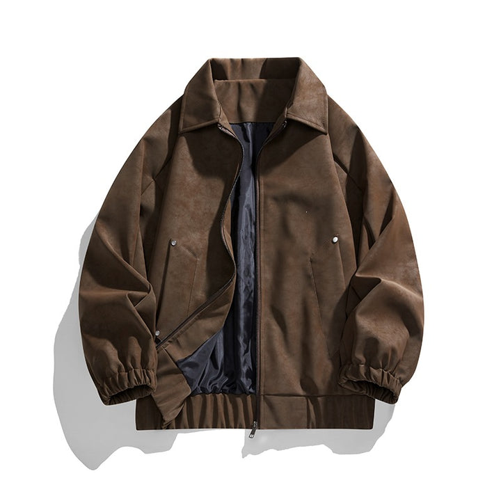 Herren Kunstvelours‑Bomberjacke im Oversize‑Boxy‑Cut mit Zwei‑Wege‑Reißverschluss & elastischem Saum Drune