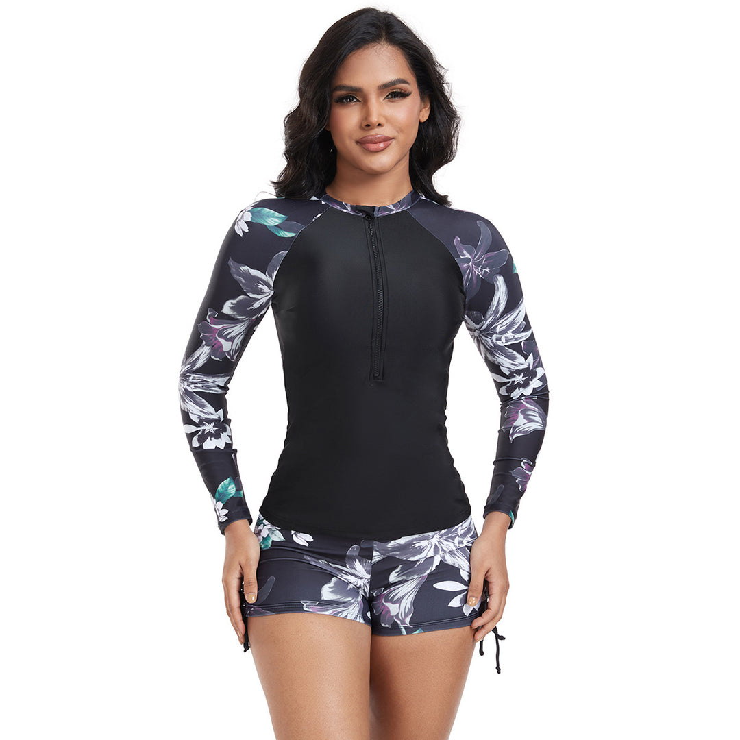 Damen Langarm Rashguard mit modischem floralem Design Drune