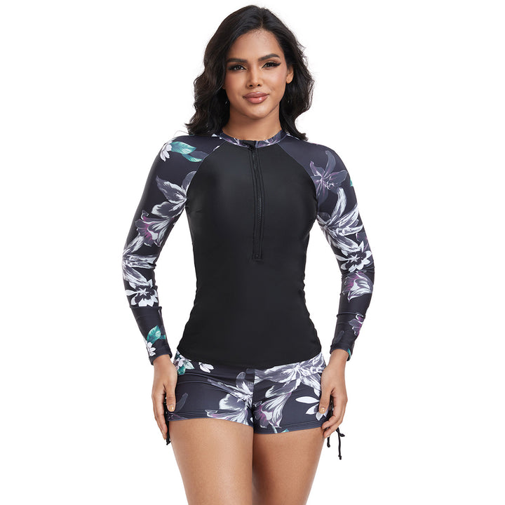 Damen Langarm Rashguard mit modischem floralem Design Drune