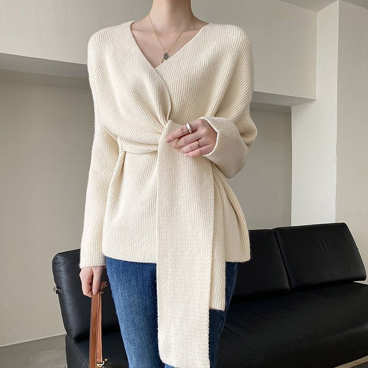 Damen Wickelpullover mit lässigem Schnitt und modischen Bindebändern Drune