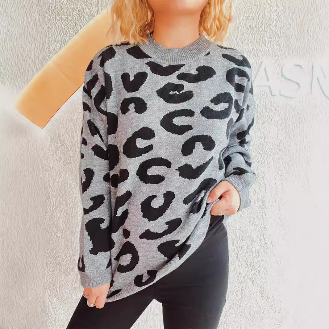 Damen gemütlicher Pullover im modernen Leopardenmuster Drune