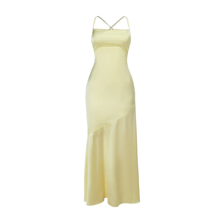 Damen Elegantes Maxikleid aus luxuriösem Satin mit verführerischem V-Ausschnitt Drune