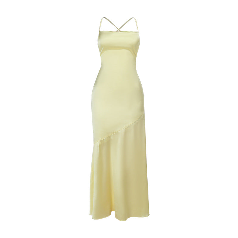 Damen Elegantes Maxikleid aus luxuriösem Satin mit verführerischem V-Ausschnitt Drune