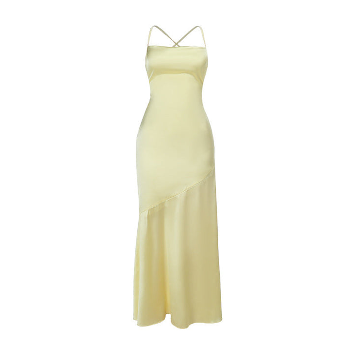 Damen Elegantes Maxikleid aus luxuriösem Satin mit verführerischem V-Ausschnitt Drune