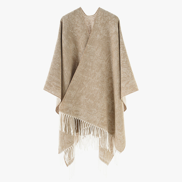 Damen Poncho aus Wollmisch-Strick mit Fransen und weitem Oversize-Schnitt Drune