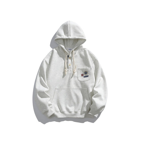 Unisex Kapuzen-Hoodie im Henley-Stil mit Brusttasche & Kängurutasche Drune