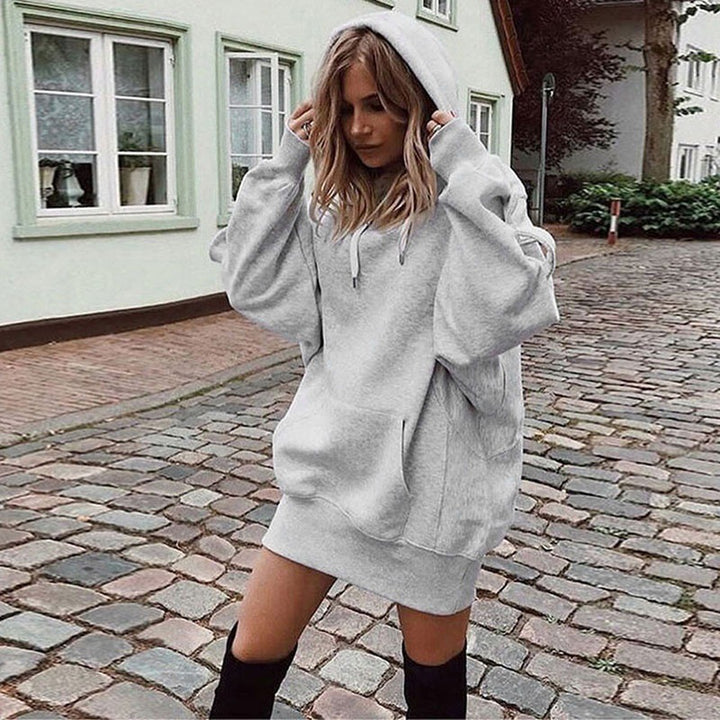 Damen Oversize Kapuzenkleid mit Kängurutasche Drune