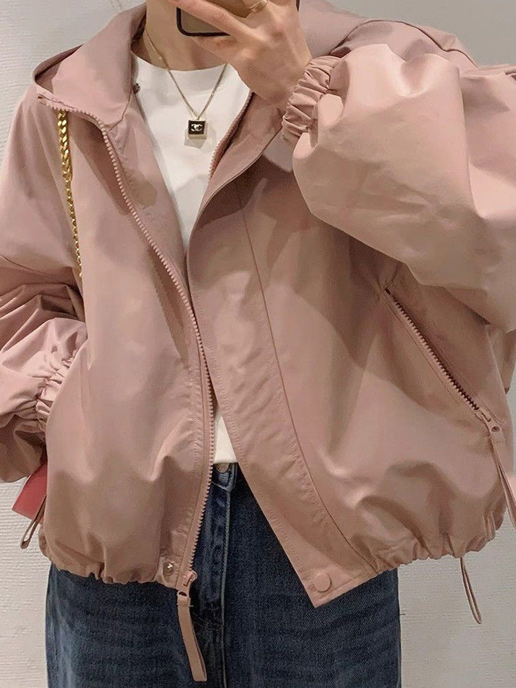 Damen Oversize-Kapuzenjacke im Bomberstil mit Kordelzug, elastischen Bündchen & seitlichen Reißverschlusstaschen Drune