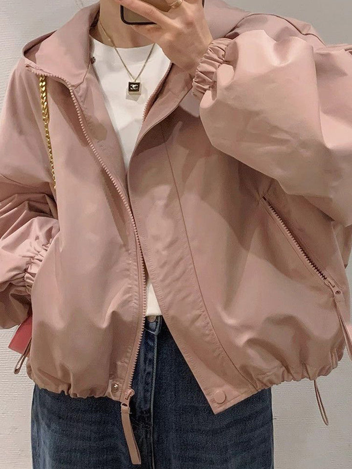 Damen Oversize-Kapuzenjacke im Bomberstil mit Kordelzug, elastischen Bündchen & seitlichen Reißverschlusstaschen Drune