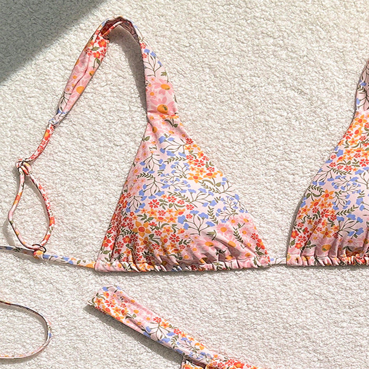 Damen Triangel-Bikini-Set mit verstellbaren Bändern und floralem Muster Drune