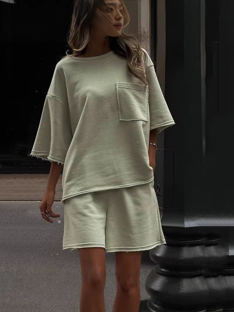 Damen lässiger Freizeitanzug mit Oversized T-Shirt und bequemen Shorts Drune