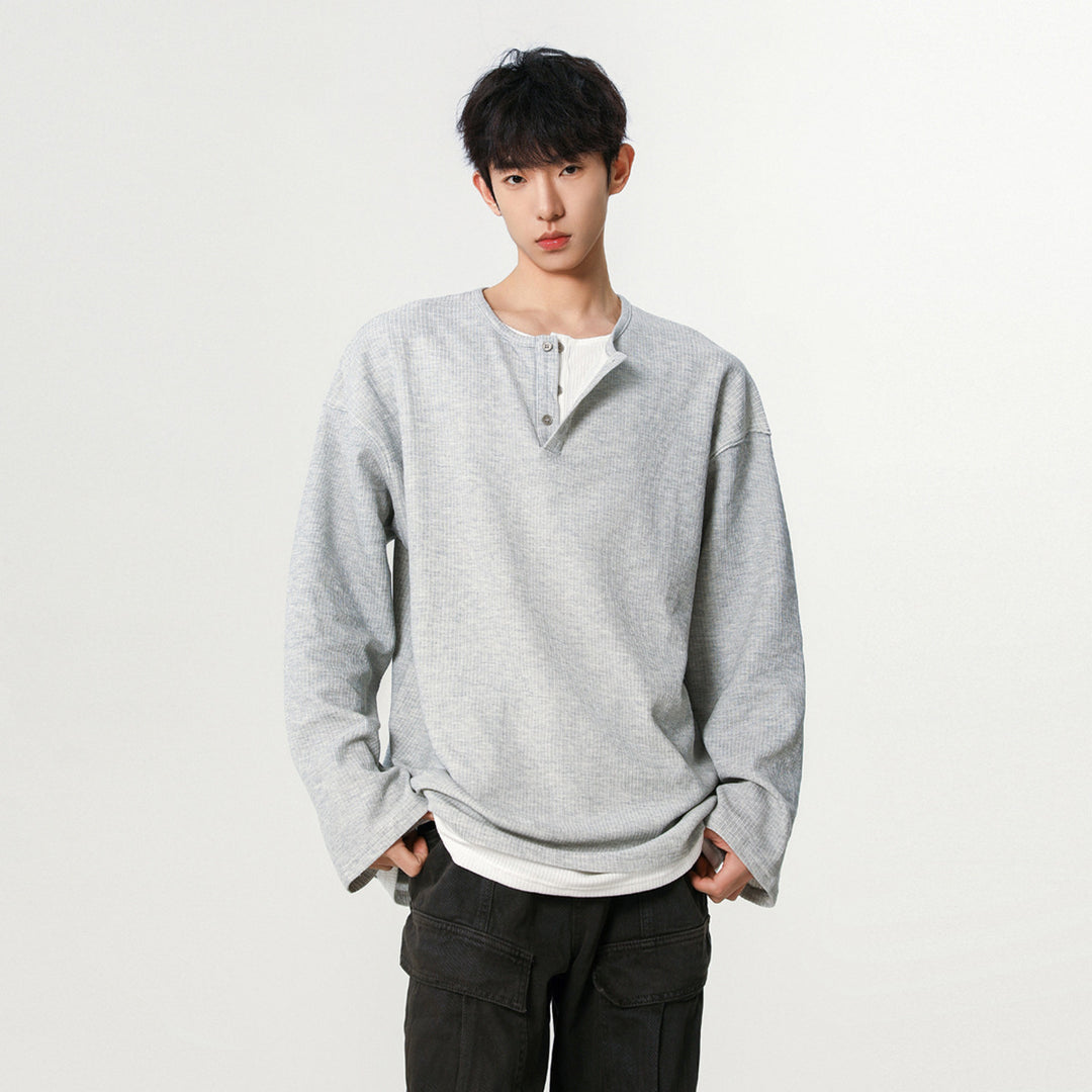 Herren Modisches Oversized-Henley-Shirt mit strukturierter Oberfläche Drune