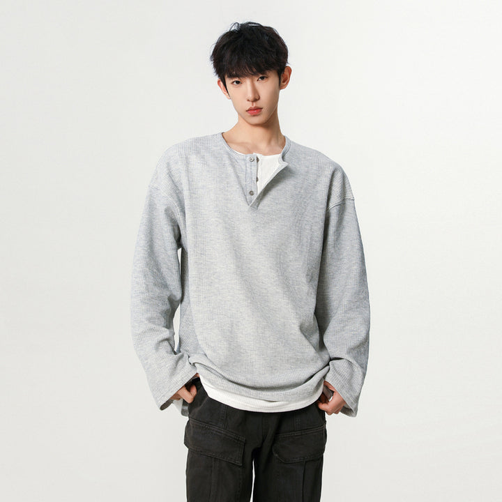 Herren Modisches Oversized-Henley-Shirt mit strukturierter Oberfläche Drune
