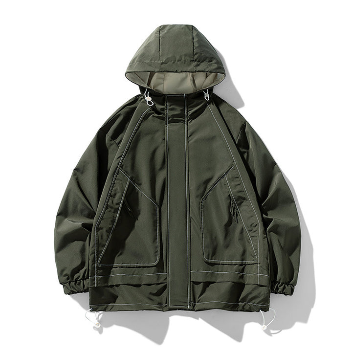 Herren winddichte praktische Outdoor-Jacke mit verstellbarer Kapuze und großen Taschen Drune
