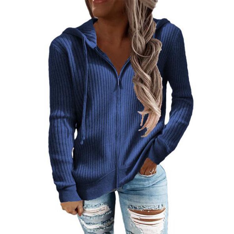 Damen nan gerippter Kapuzen-Zip-Hoodie mit halbem Reißverschluss und Kängurutaschen Drune