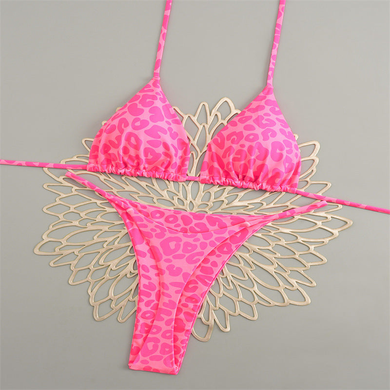 Damen Triangelbikini mit buntem Muster und verstellbaren Trägern Drune