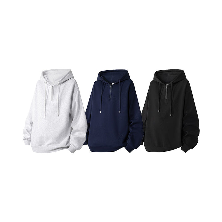 Unisex Oversize Kapuzenpullover mit Halbzip, Fleece-Innenfutter und geripptem Saum Drune